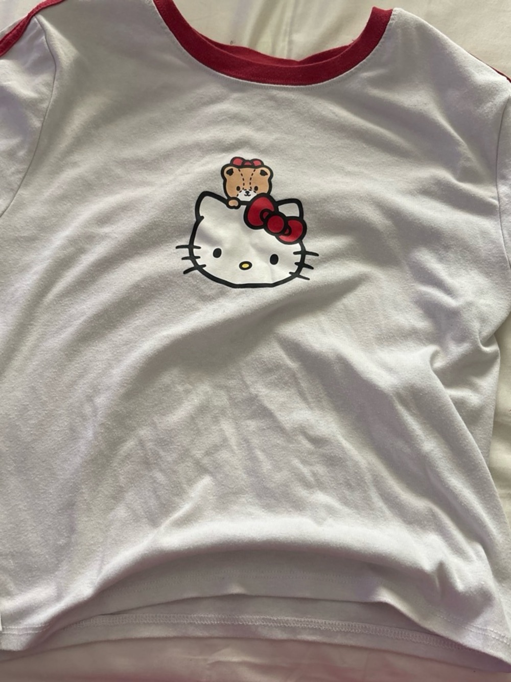 Hello Kitty White Tee with Red Trim and Bow Graphic